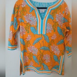 Gretchen Scott Orange Floral Long Sleeve Top